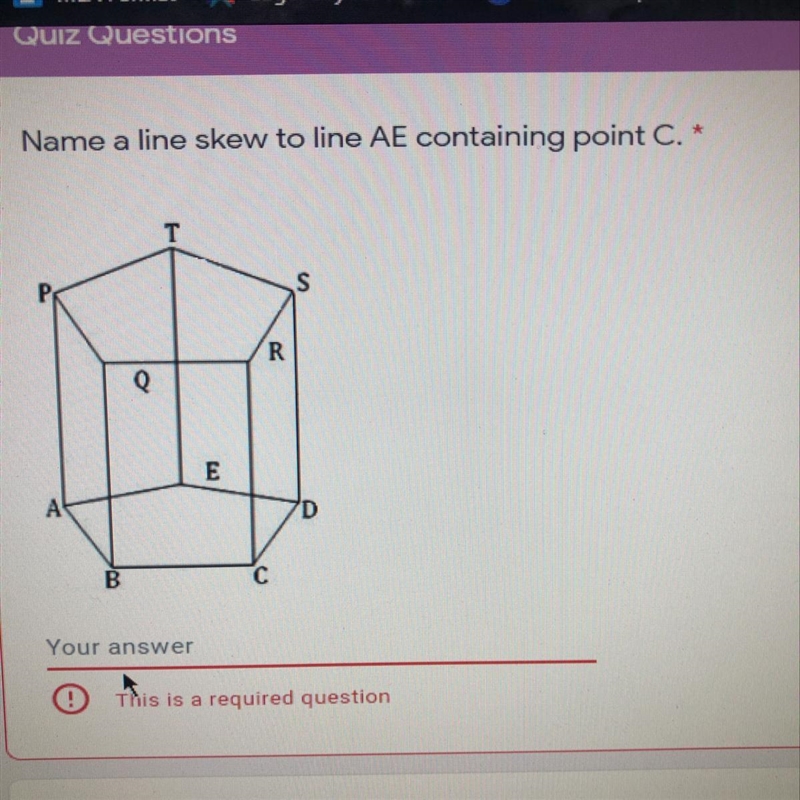 Help!!! Name a line skew to line AE containing point C.-example-1