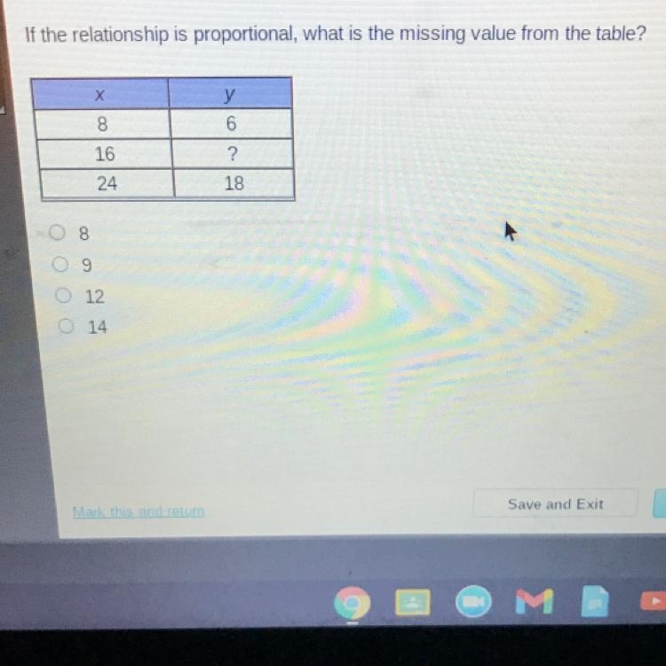 If the relationship is proportional, what is the missing value from the table?-example-1