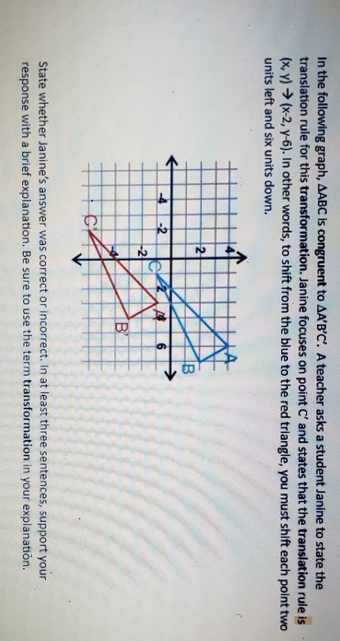 In the following graph, AABC is congruent to AA'B'C'. A teacher asks a student Janine-example-1