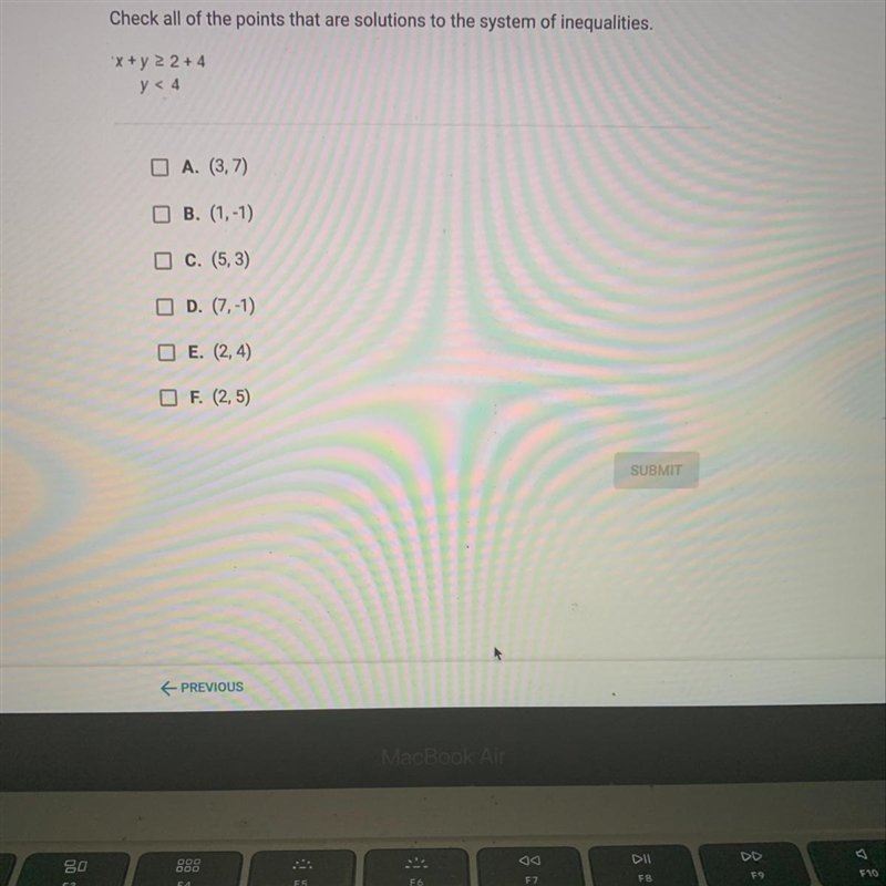 Check all of the points that are solutions to the system of inequalities. 'X + y 2 2 +4 y-example-1