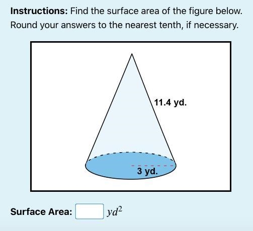 Please find the surface area of the cone (image attached) and reduce answer to nearest-example-1