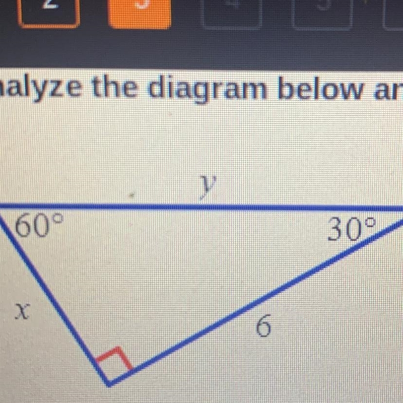 Find the value of x and the value of y. A x= 2√3, 7 = 43 B. x= 3, y = 6/3 C. x= 6/3, y-example-1