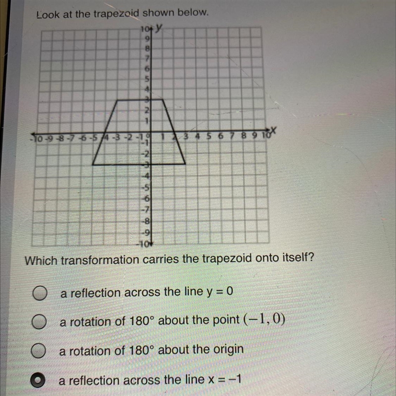 Which transformation carries the trapezoid onto itself? A. a reflection across the-example-1