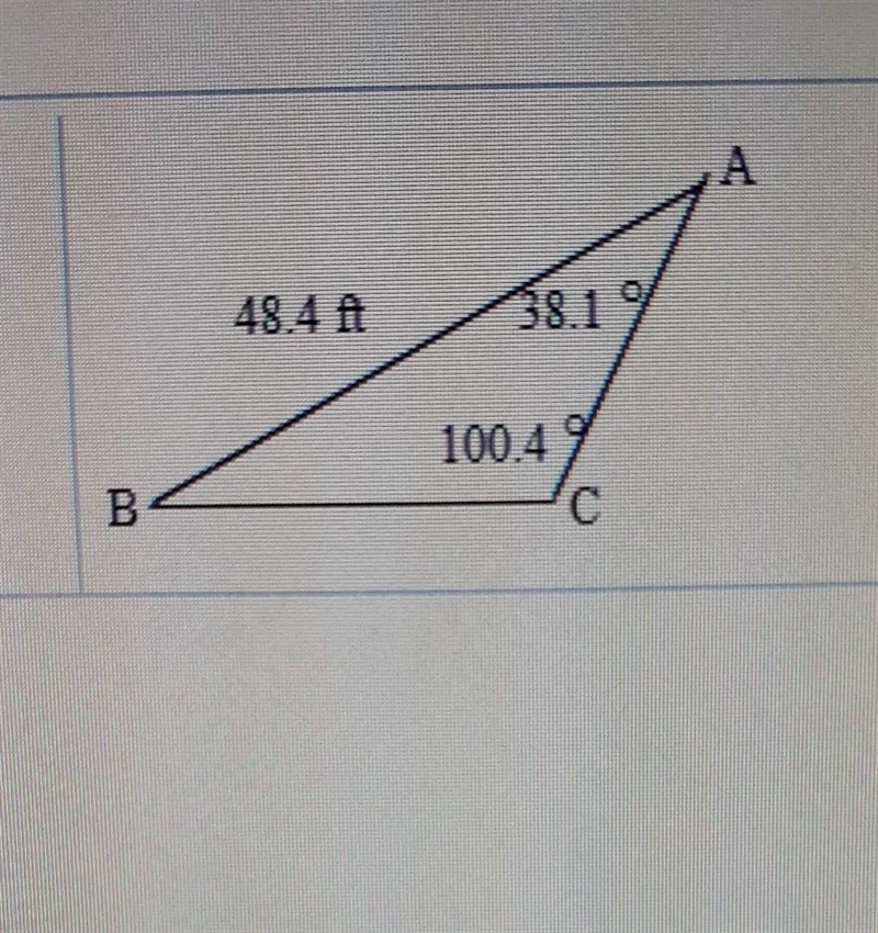 Determine the remaining sides and angles of the triangle ABC what is the measure of-example-1