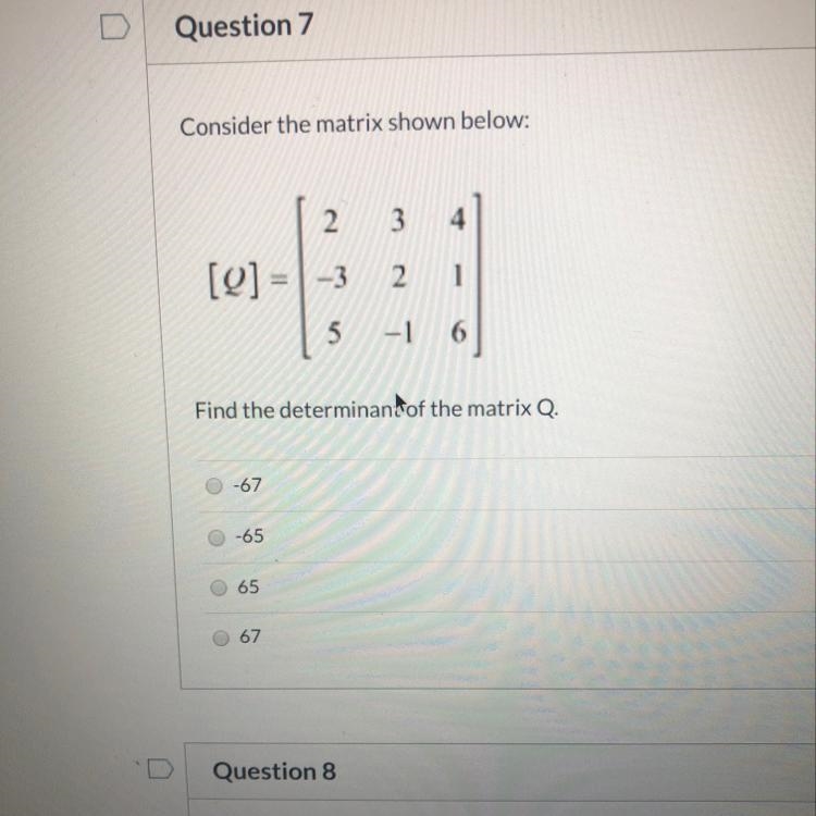 Find the determinancof the matrix Q.-example-1