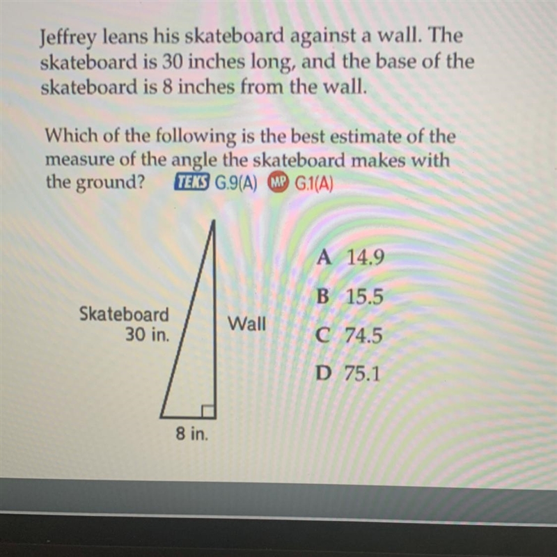 Which of the following is the best estimate of the measure of the angle the skateboard-example-1