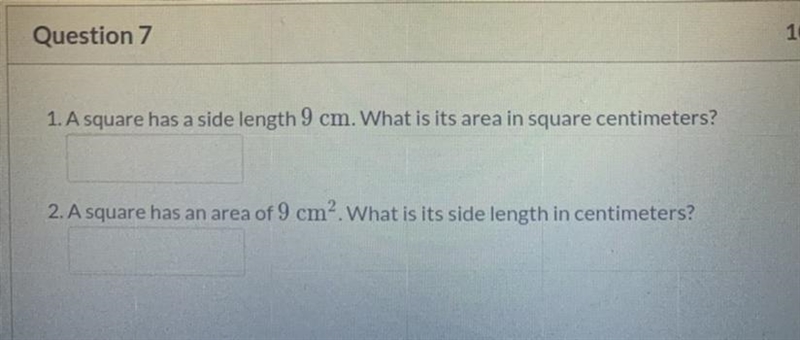 A square has a side length 9cm. What is its area in square centimeters? A square has-example-1