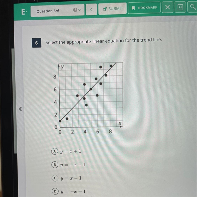 Question: select the appropriate linear equation for the trend line I NEED HELP! &lt-example-1