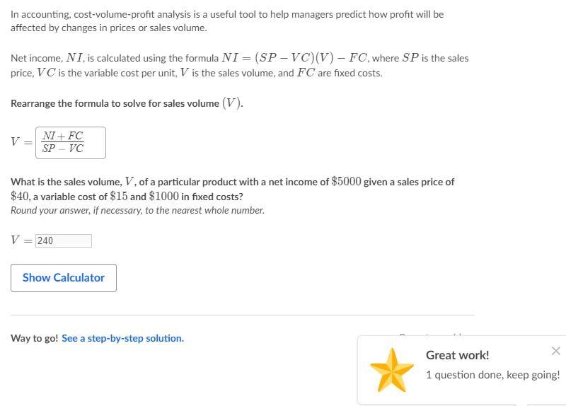 In accounting, cost-volume-profit analysis is a useful tool to help managers predict-example-1