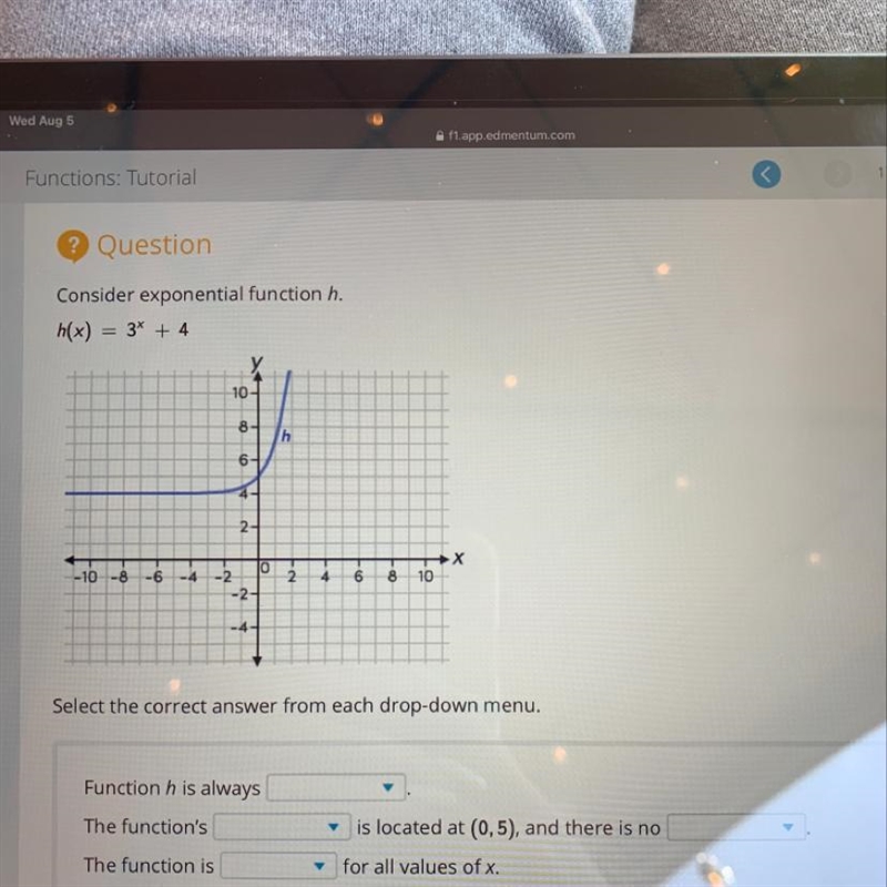 Consider exponential function h. h(x) = 3x + 4-example-1