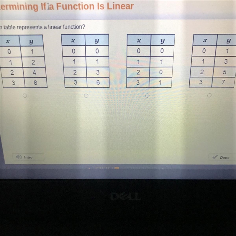 Which table represents a linear function?-example-1