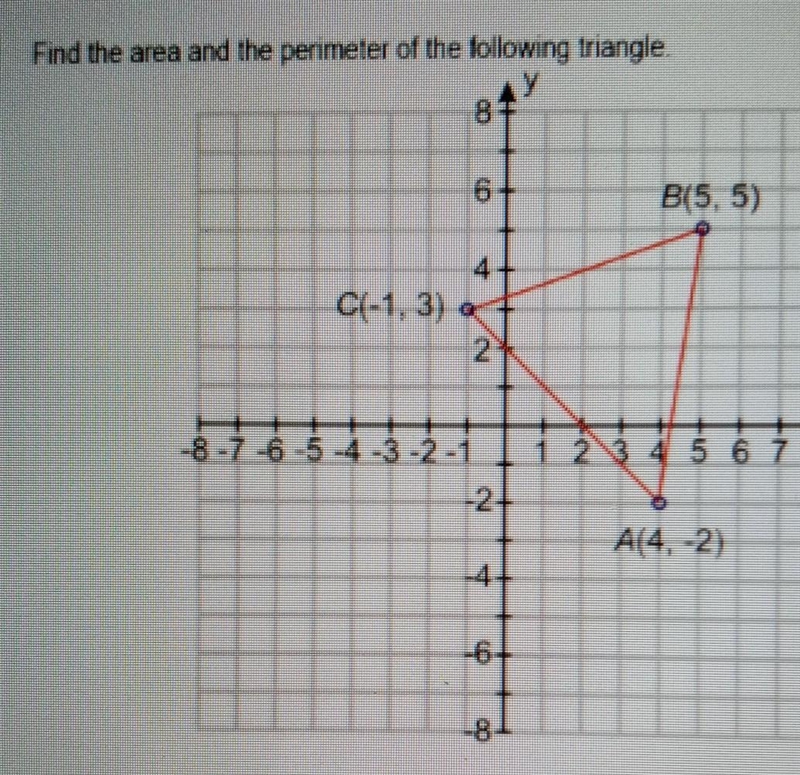 Find the area + perimeter of the following triangle​-example-1