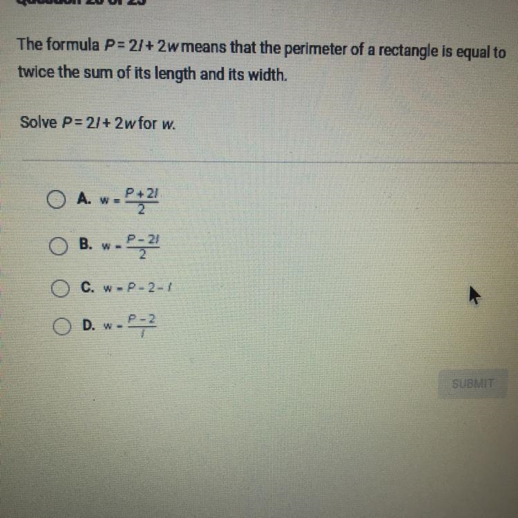 Solve p= 2/+ 2 w for w.-example-1