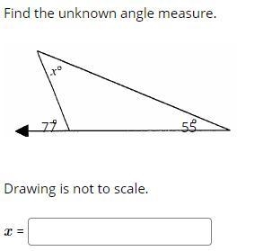 Find the unknown angle measure.-example-1