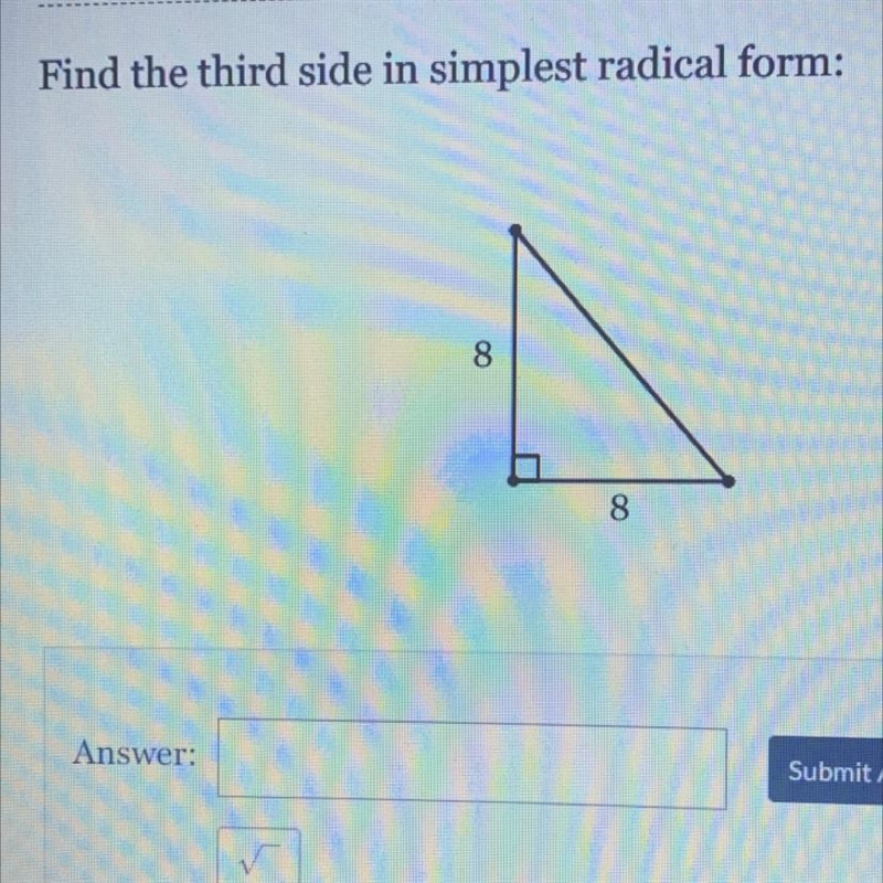 Find the third side in simplest radical form.-example-1