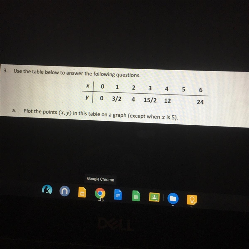 Use the table below to answer the following questions. a. Plot the points (x,y) in-example-1