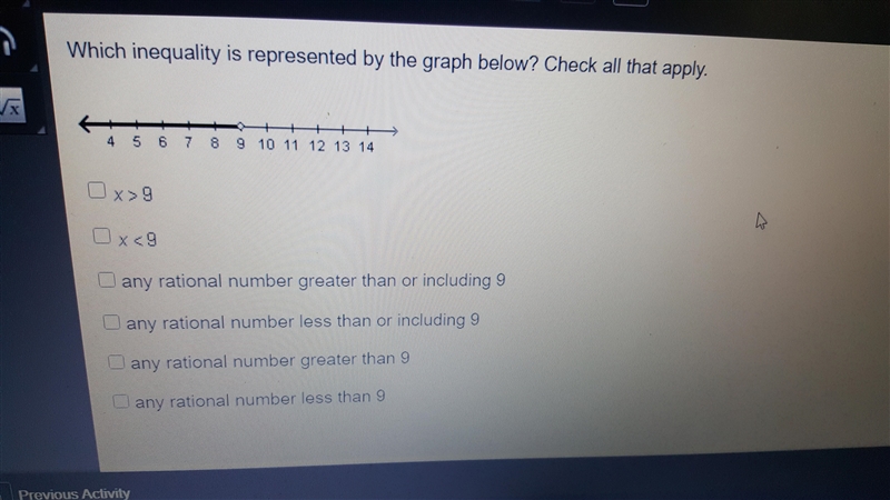 Which inequality is represented by the graph below? Check all that apply.-example-1