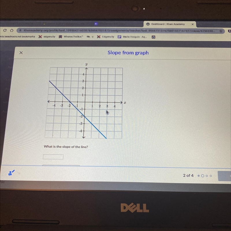 Y 44 3 2- -3 -2 2 3 4 -3+ -4 V What is the slope of the line?-example-1