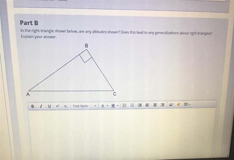 Can someone please help me! Part B In the right triangle shown below, are any altitudes-example-1