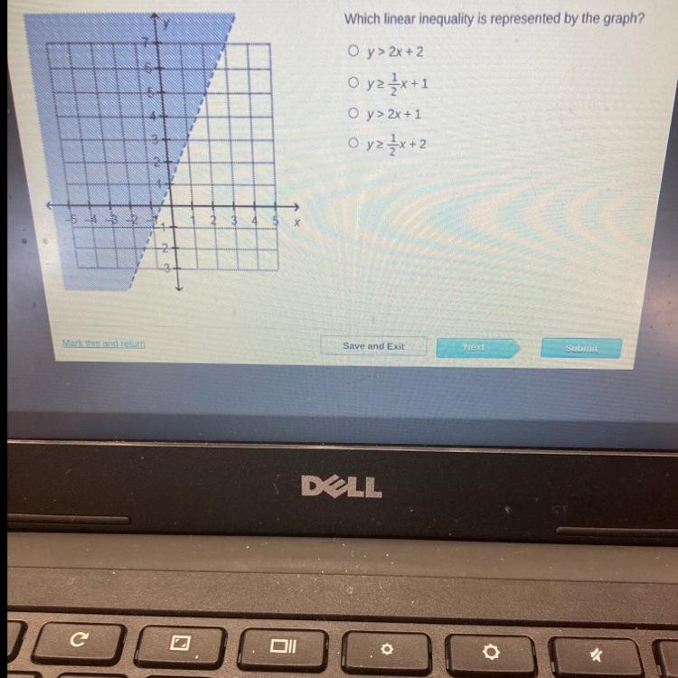 Which linear inequality is represented by the graph? Many points and timed!!! Please-example-1