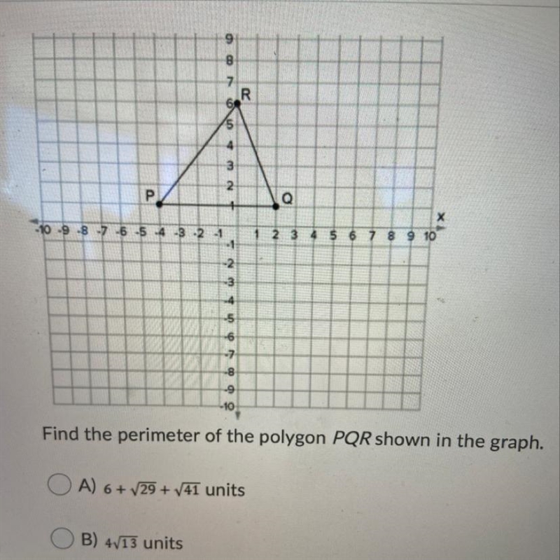 Find the perimeter of the polygon PQR shown in the graph-example-1