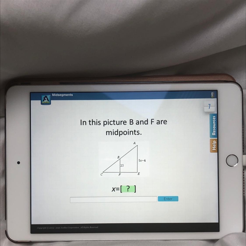 In this picture B and F are midpoints. x=[ ? ]-example-1