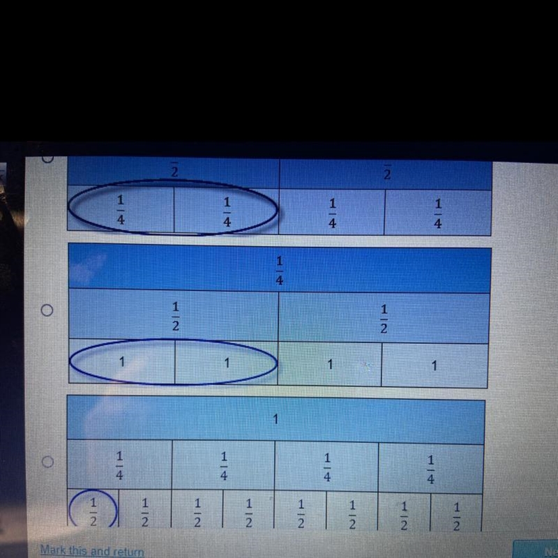 Which diagram best shows how fraction bars can be used to evaluate 1/2 divided by-example-1