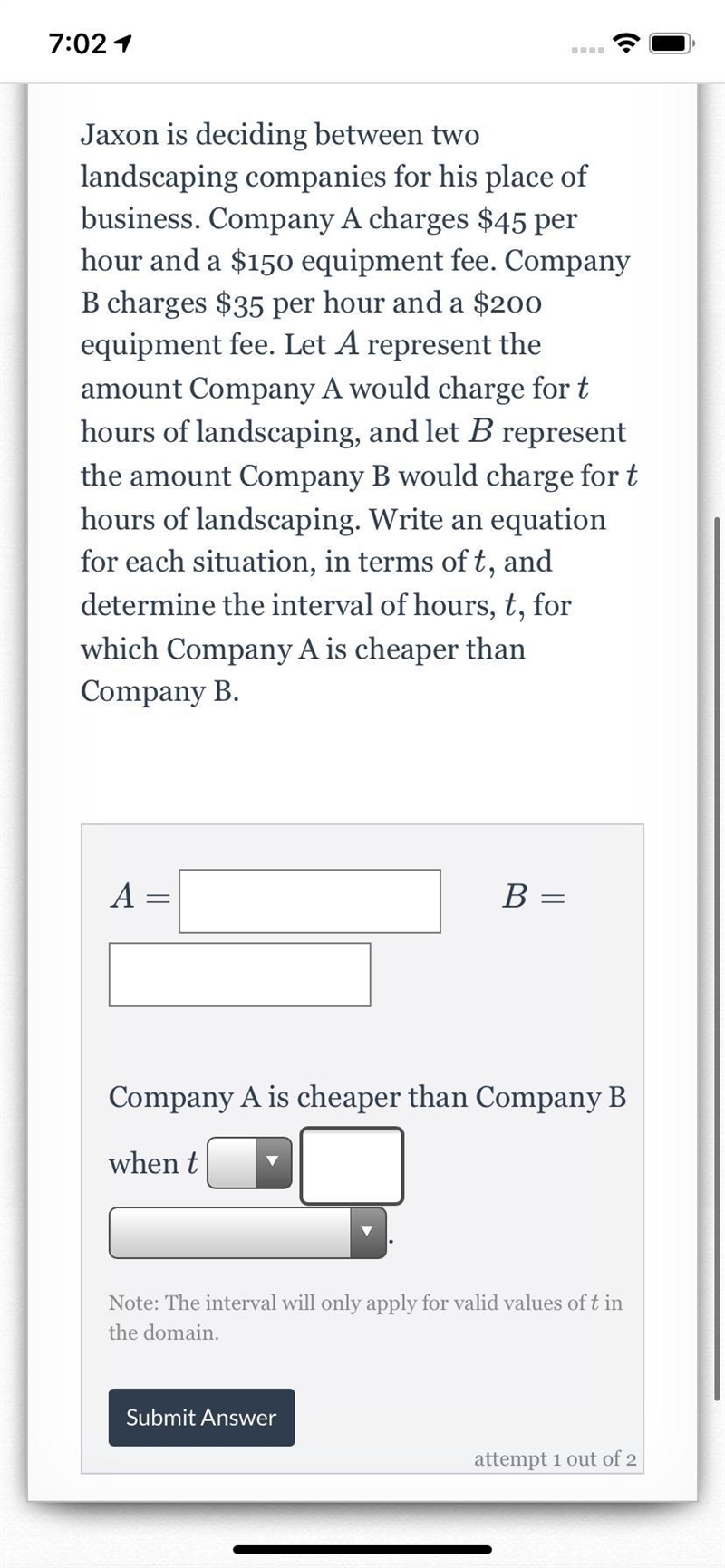 Jaxon is deciding between two landscaping companies for his place of business. Company-example-1