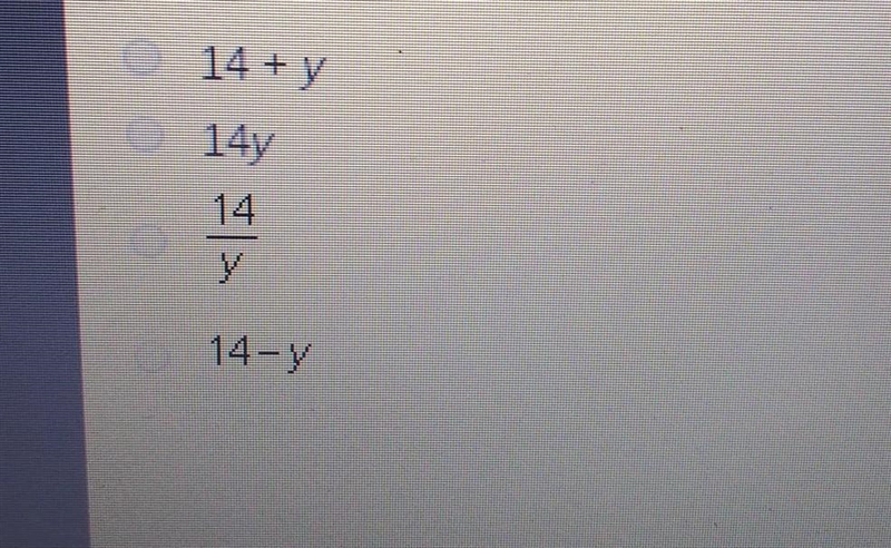 Which algebraic expression represents the phrase 14 increased by a number​-example-1