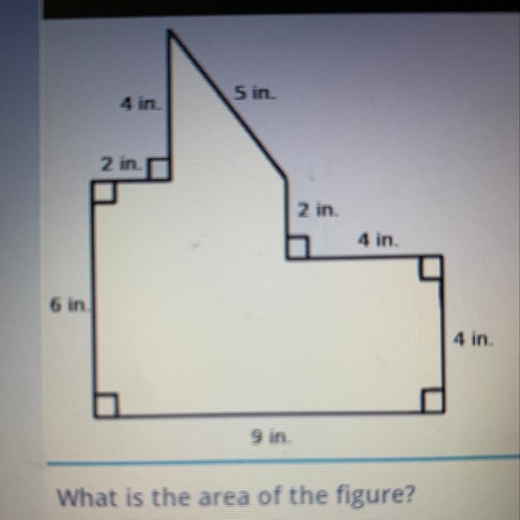 What is the area of the figure? A. 52 in? B. 56 in 2 C. 58 in2 D. 60 in2-example-1