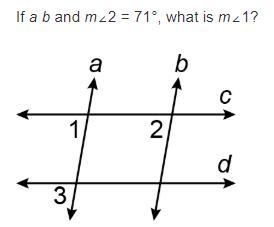 If a b and m∠2 = 71°, what is m∠1?-example-1