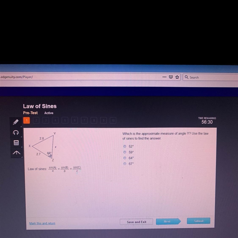 Approximate measure of angle Y-example-1