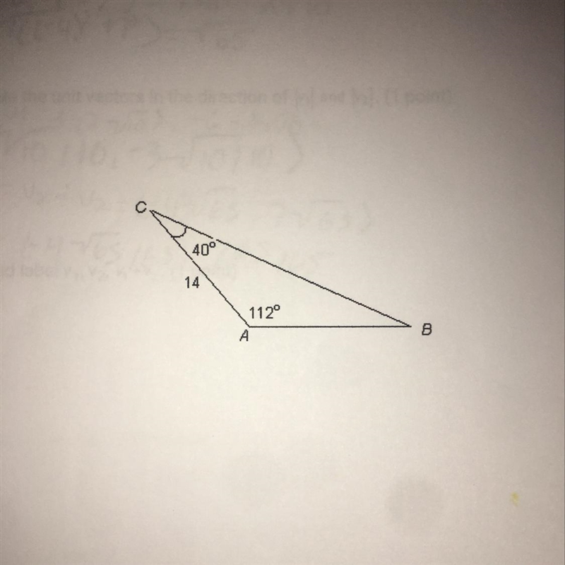 Solve the given triangles by finding the missing angle and other side lengths.-example-1