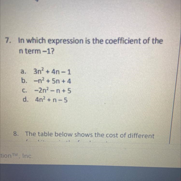 Which expression is the coefficient of the n term -1-example-1