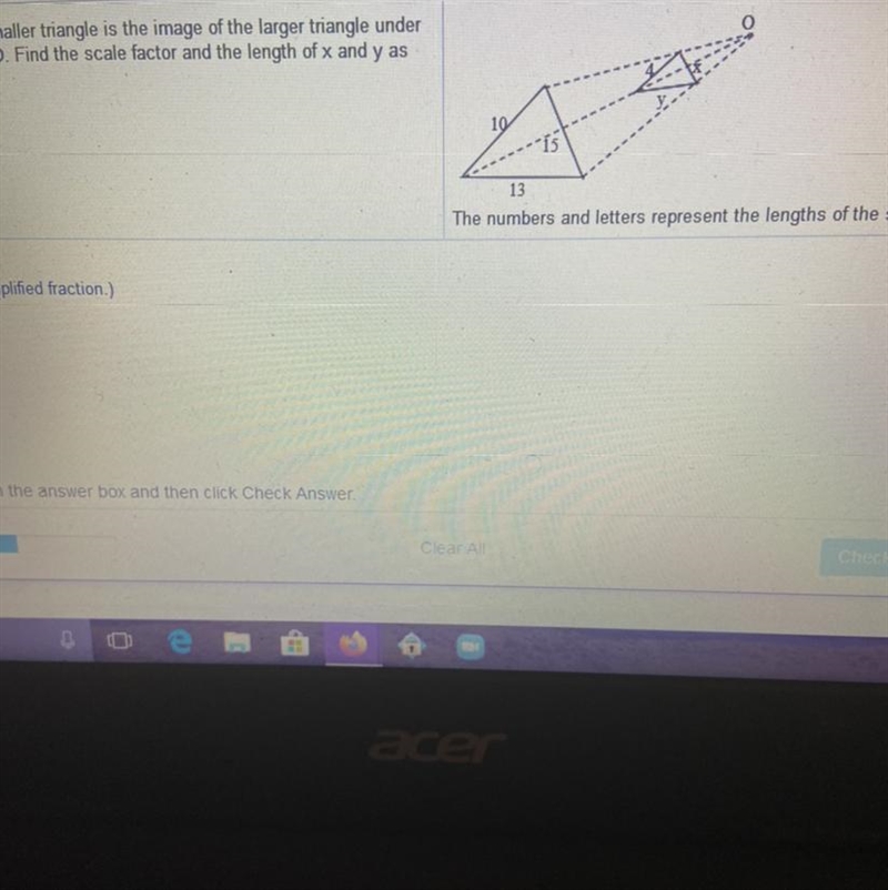 What is the scale factor & the value of x & y?-example-1