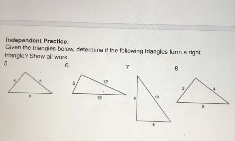 Help me please find which ones are the right triangles (10 points )-example-1