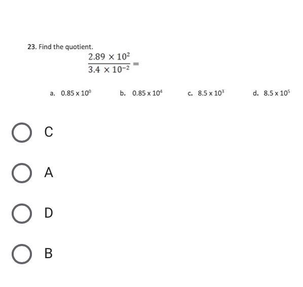 Find the quotient. (PLS LOOK AT THE PICTURE THE ANSWERS CHOICES ARE THERE) pls helppp-example-1