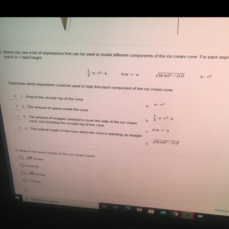 Determine which expressions could be used to help find each component of the ice cream-example-1