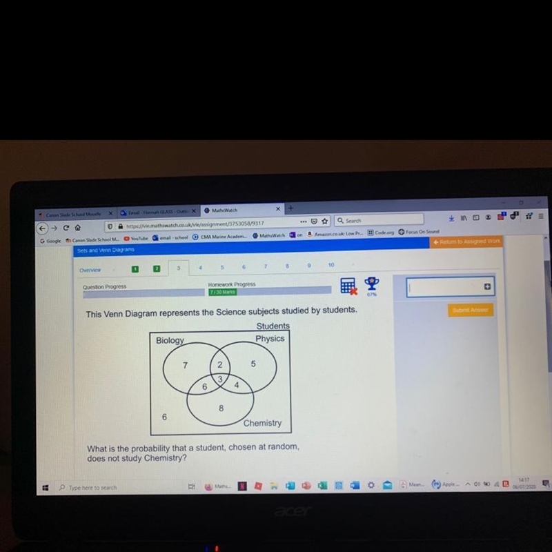 This Venn diagram represents the science subjects studied by students what is the-example-1