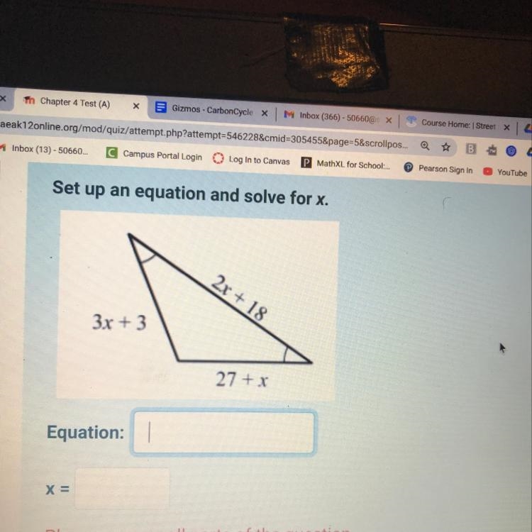 Set up an equation and solve for x-example-1