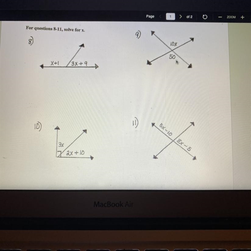 For questions 8-11, solve for x.-example-1