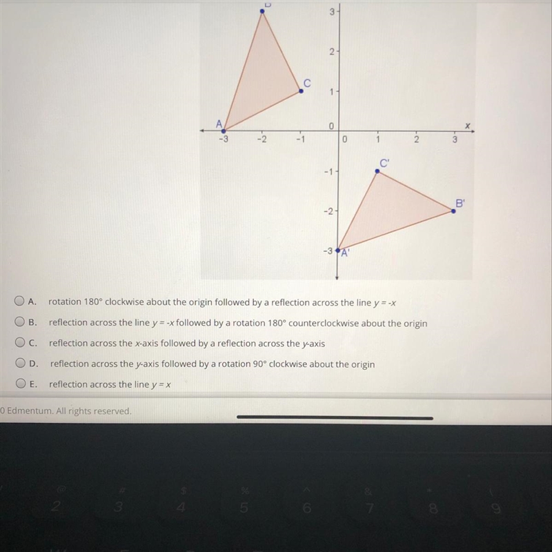 Which sequence of transformations on preimage Triangle ABC will NOT produce the image-example-1