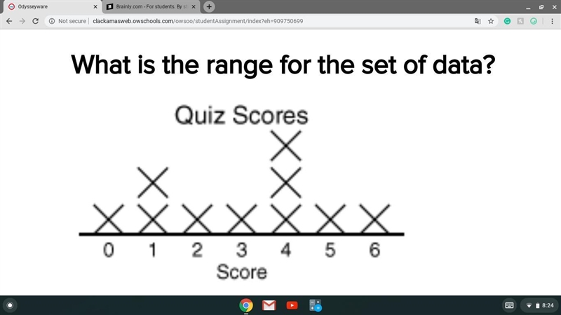 HELP ASAP PLEASE!!! What is the range for the set of data? a. 4 b. 6 c. 3.5 d. 0-example-1