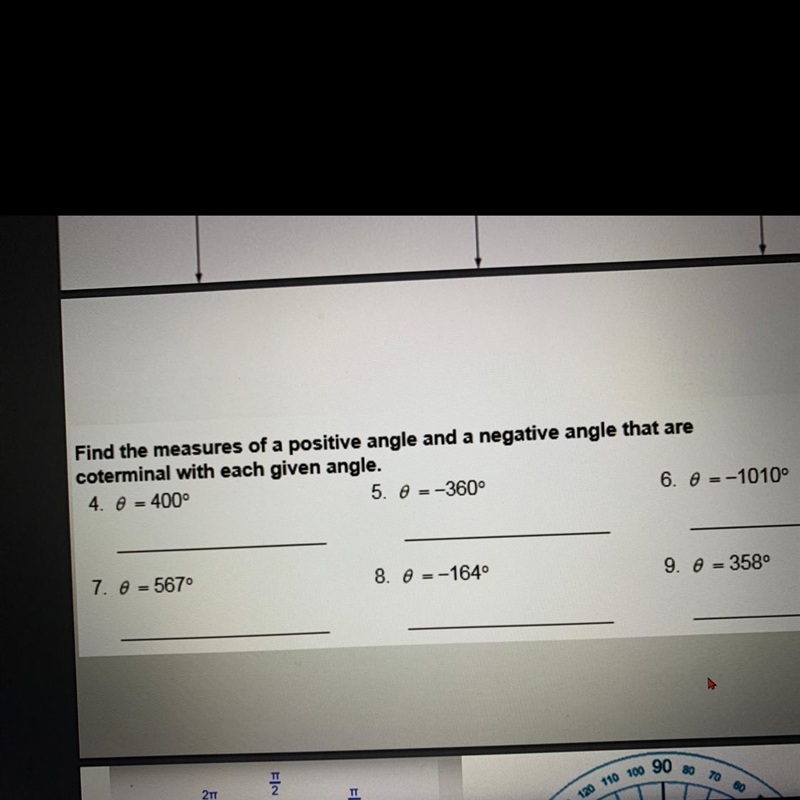 Find the measure of a positive angle and a negative angles that are coterminal with-example-1