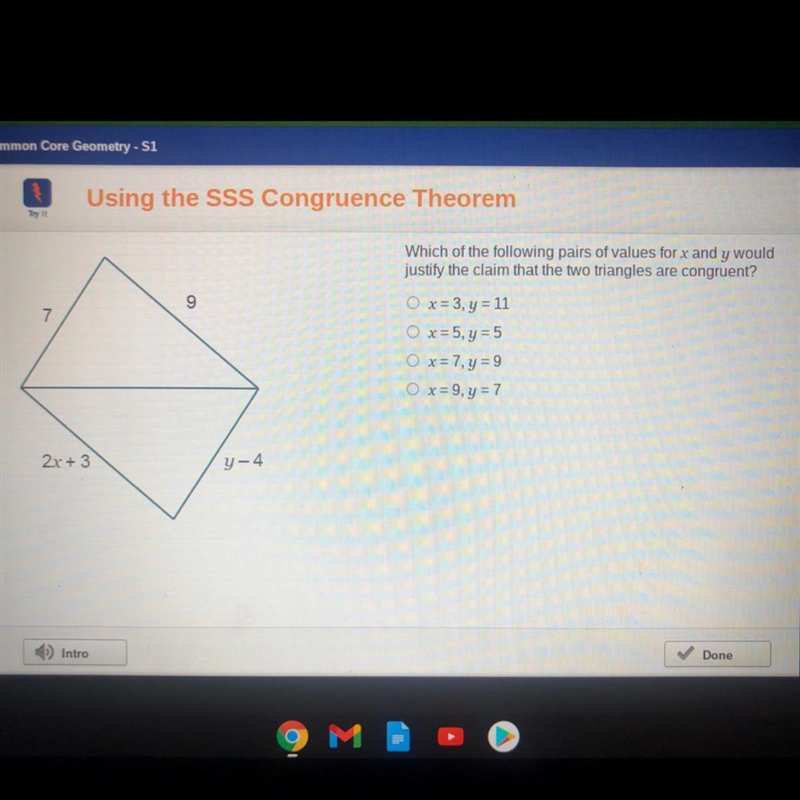 9 7 Which of the following pairs of values for x and y would justify the claim that-example-1