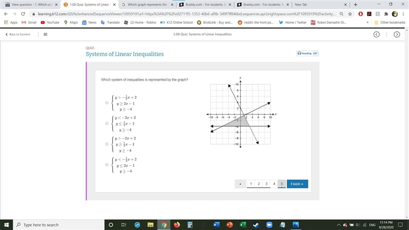 Which system of inequalities is represented by the graph? i need help on this for-example-1