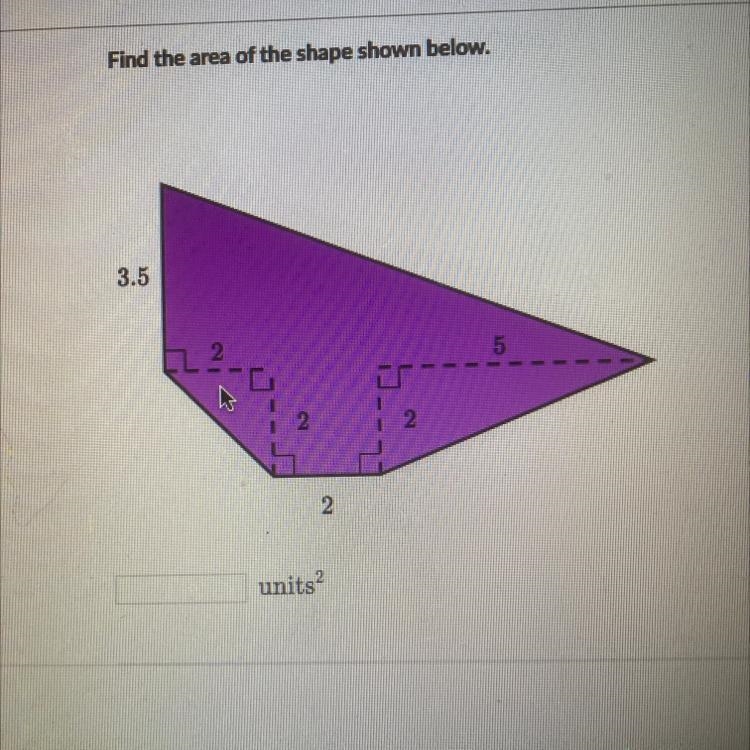 Find the area of the shape shown below-example-1