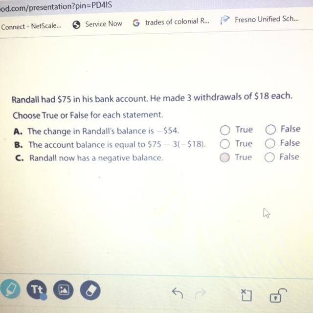 Randall had $75 in his bank account. He made 3 withdrawals of $18 each.-example-1