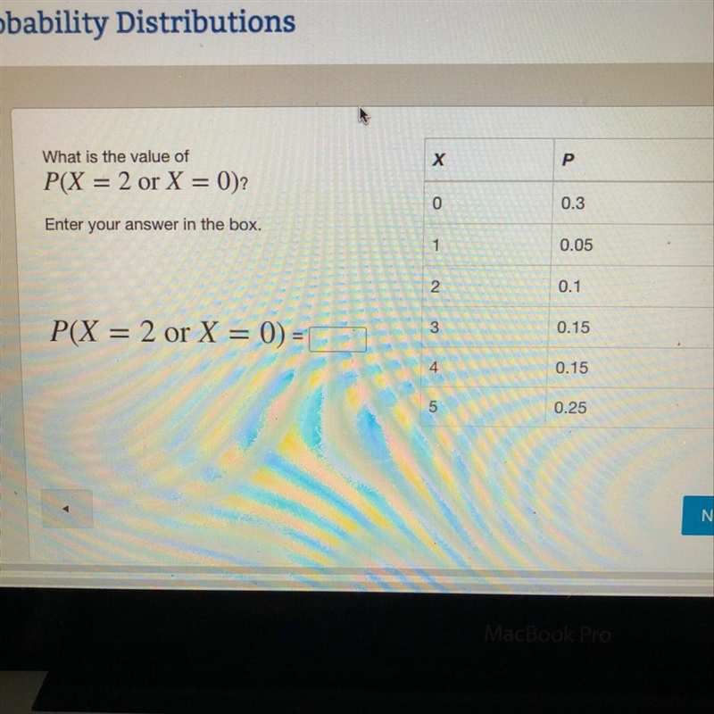 What is the value of P(X=2 or X=0)=?-example-1