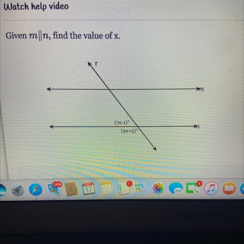 Given m||n, find the value of x. t >m (7x-1) (9x+5)-example-1